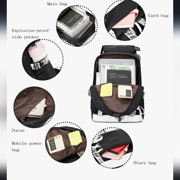 🛒🛍️💥NWT Asge Back Pack Black White Padded Straps Waterproof Ergonomic Design - Picture 12 of 16